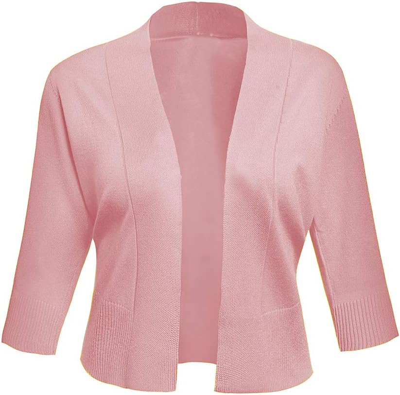AAMILIFE Women's 3/4 Sleeve Cropped Cardigans Sweaters Jackets Open Front Short Shrugs for Dresses - Image 2