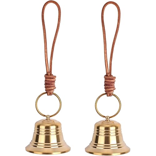 2pcs Gold Vintage Brass Bells for Door Knob, Golden Decorative Hanging Bell Decoration with Rope for Home Garden Decor Shopkeeper Entry Chimes Ornaments Housewarming Present