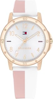 Tommy Hilfiger Mädchenuhr mit Silberfarbenem Zifferblatt, Weißem und Rosa Silikonarmband, Gehäuse Roségold 32mm, 3-Zeiger-Quarzwerk, 3 ATM Wassericht - 1720015