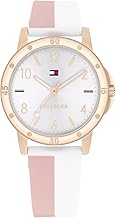 Tommy Hilfiger Girl's Watch with Silver Dial, White and Pink Silicone Strap, Rose Gold Case 32 mm, Quartz Movement 3 Hands, Water Resistant 3 ATM - 1720015