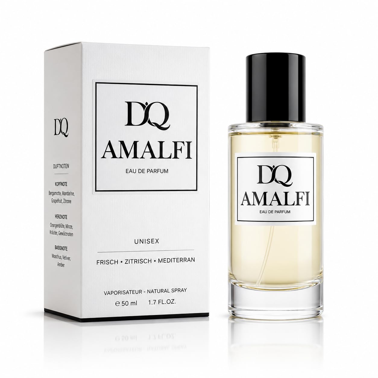 D'QAR Amalfi Eau de Parfum 50 ml – Unisex Parfüm für Damen & Herren – Mediterraner Zitrusduft mit Mandarine, Zitrone, Minze und Bergamotte