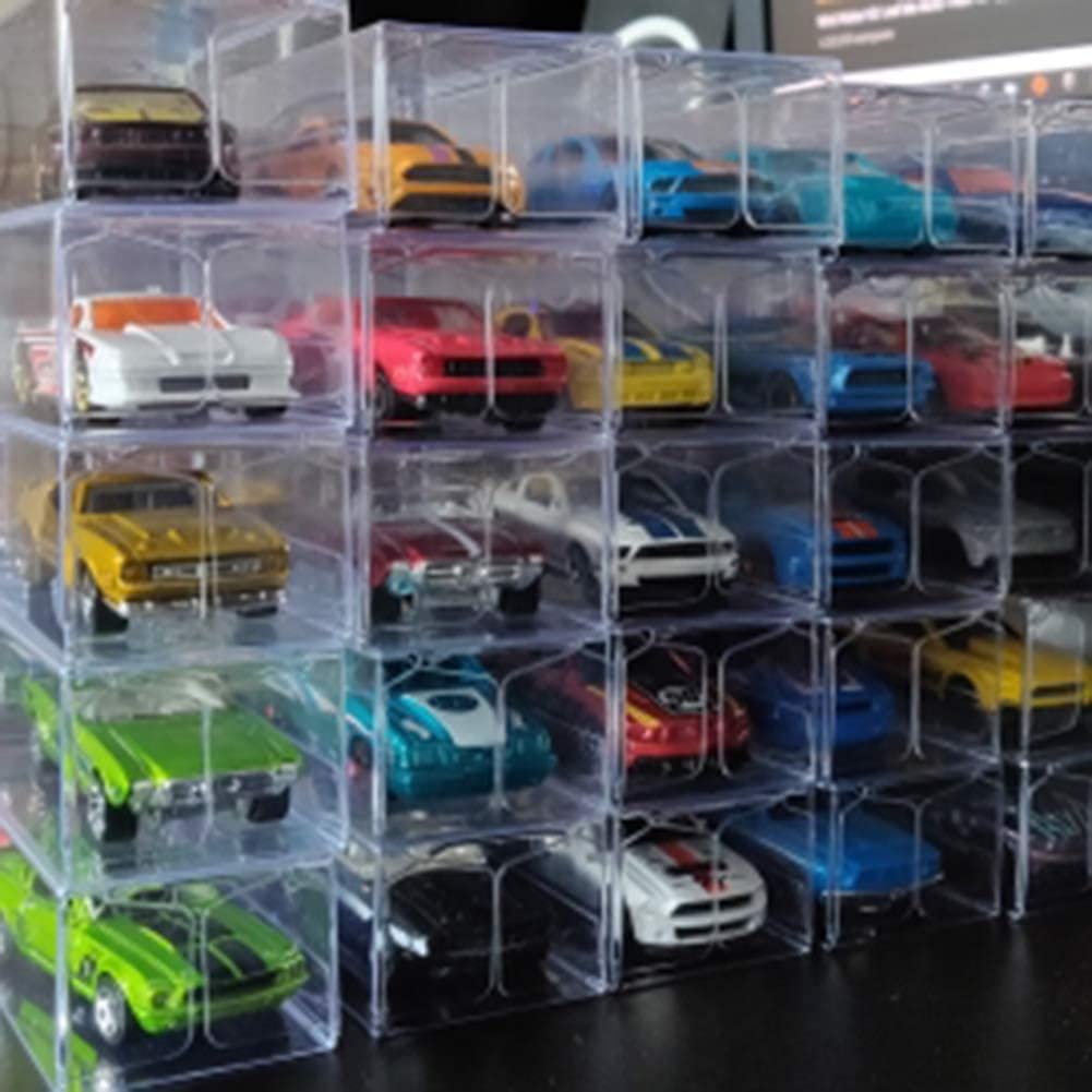 Julyue 50 Stück Kunststoff-PVC-Transparentbox-Vitrine, 1/64 Fahrzeug- Modellauto-Vitrine-Organizer-Box, Modellauto-Ausstellungsbox-Zubehör(Transparent) Spielzeug