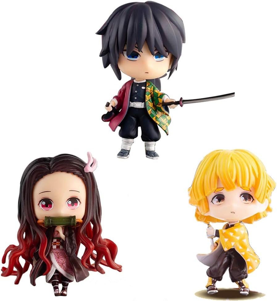 Ruyifang Demon Slayer figures: Kimetsu no Yaiba Q version Giyuu Zenitsu Nezuko PVC figure mini model 3 inch anime fans gift (Color : D)