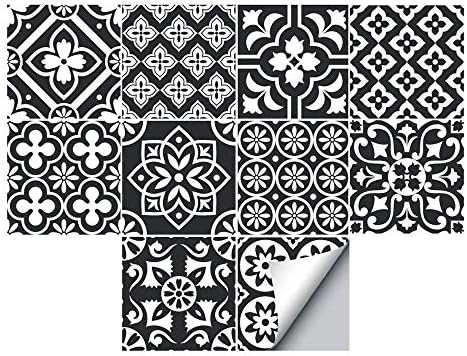 Self-Adhesive Wall Tile Decals, Peel and Stick Tile Stickers, Waterproof Backsplash Stickers for Kitchen Bathroom Decor, 6x6inch 10Pcs, Black Floral 054