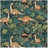 Tropical Dinosaur Removable Peel and Stick Wallpaper for Kids, Jungle and Stegosaurus Contact Paper for...
