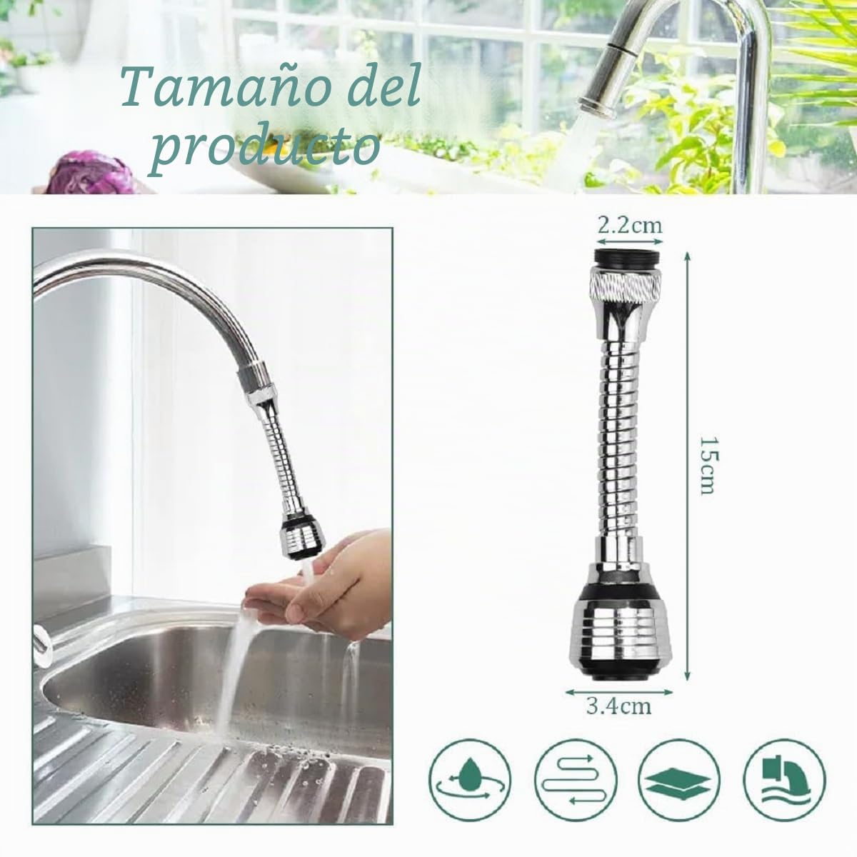 Aireador Grifo Cocina,Extensor Aireador Grifo Lavabo,Ducha para Fregadero de Cocina,2PC Extension Difusor Atomizador Universal, Grifo Lavabo,Flexible de Grifo 360º Pulverizador Adaptador Grifo Cocina