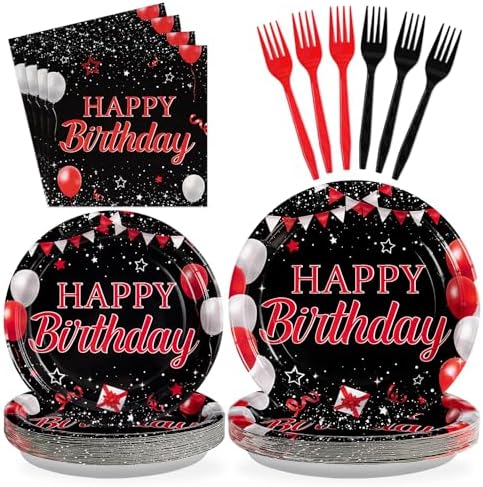 Grencian 96Pcs Red and Black Birthday Party Decorations Red and B...