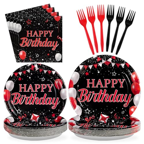 Grencian 96 Pcs Red and Black Birthday Party Decorations, Serves 24