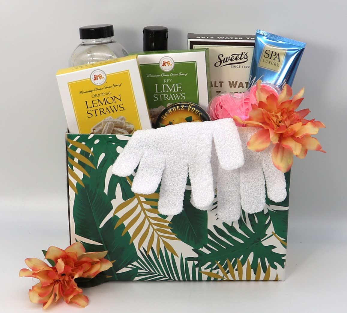 Gift Basket Village: Citrus Wave - Refreshing Taffy, Cookie Straws, Candy & Spa Items Gift Set