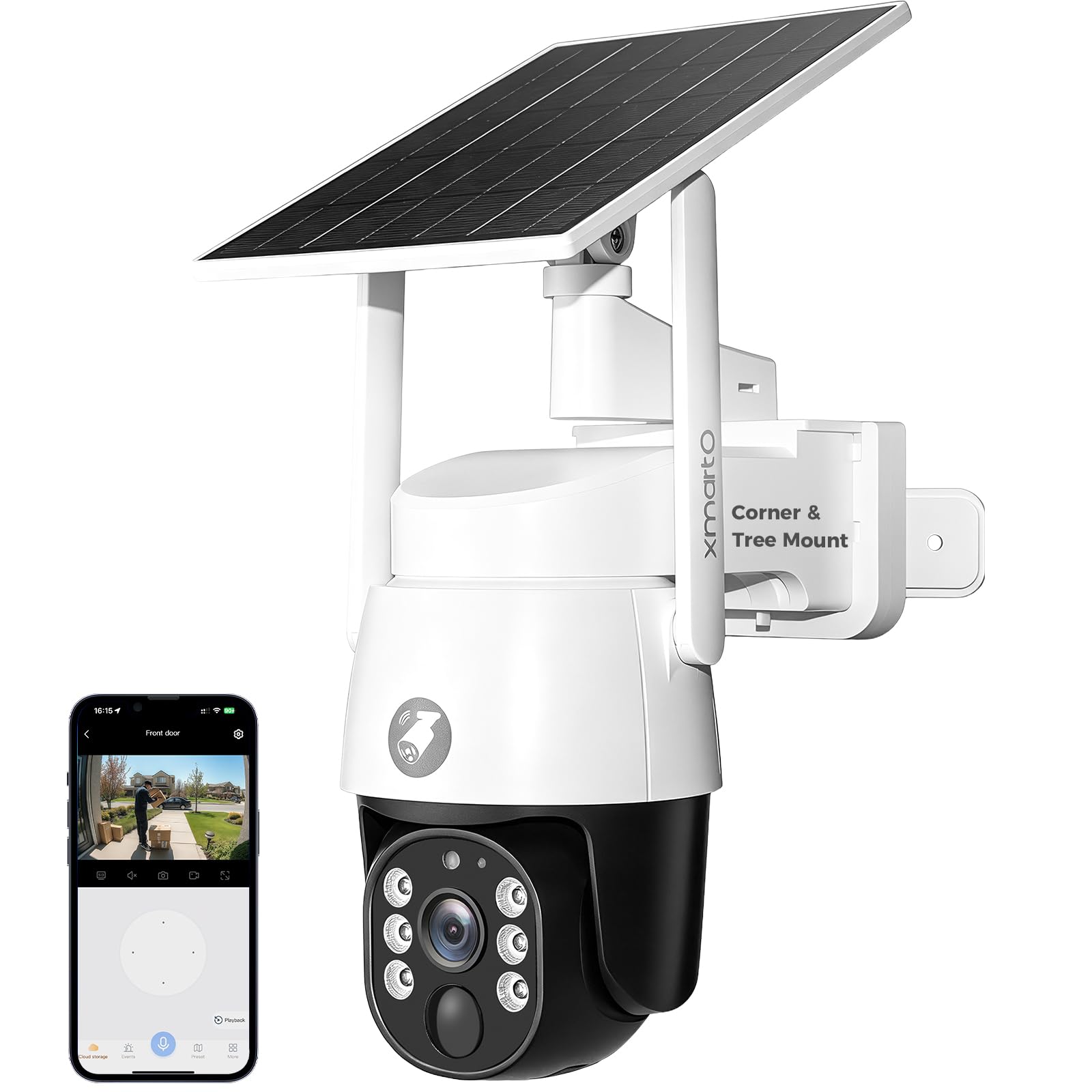 xmartO 4MP QHD Wireless PTZ Solar Security Camera Outdoor/Indoor for Homes, WiFi 6 5G Dual Band, Wire-Free Easy Installation, No Monthly Fee (Wall/Ceiling/Corner/Tree/Pole Installation, SDK4034)-image-30