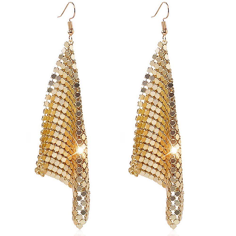Suyi Trendy Women Earrings Metal Mesh Grid Sequins Tassel Long Drop Dangle Earrings