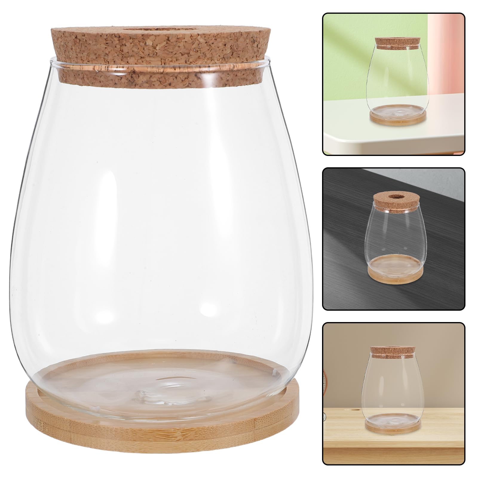 Toyvian Lot de 2 Sets de Vases de Propagation en Verre Hydroponique Grand Format avec Bouchon en Liège et Support en Bambou, Stations de Culture Solide pour Plantes D’intérieur Bureau
