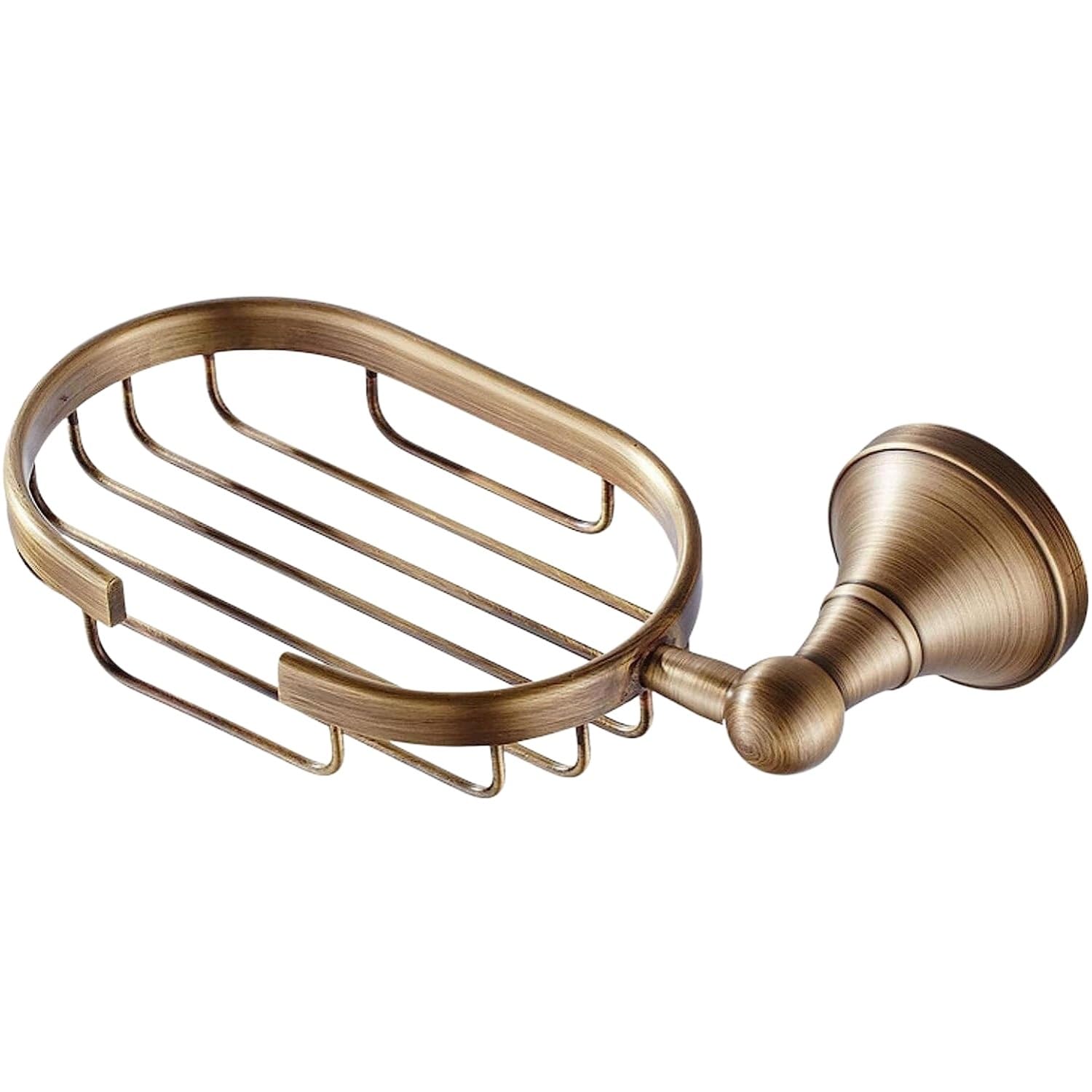 Antique Brushed Brass Wall Mounted Soap Holder with Ceramic Dish for Bathroom Shower Kitchen, Bronze Finish