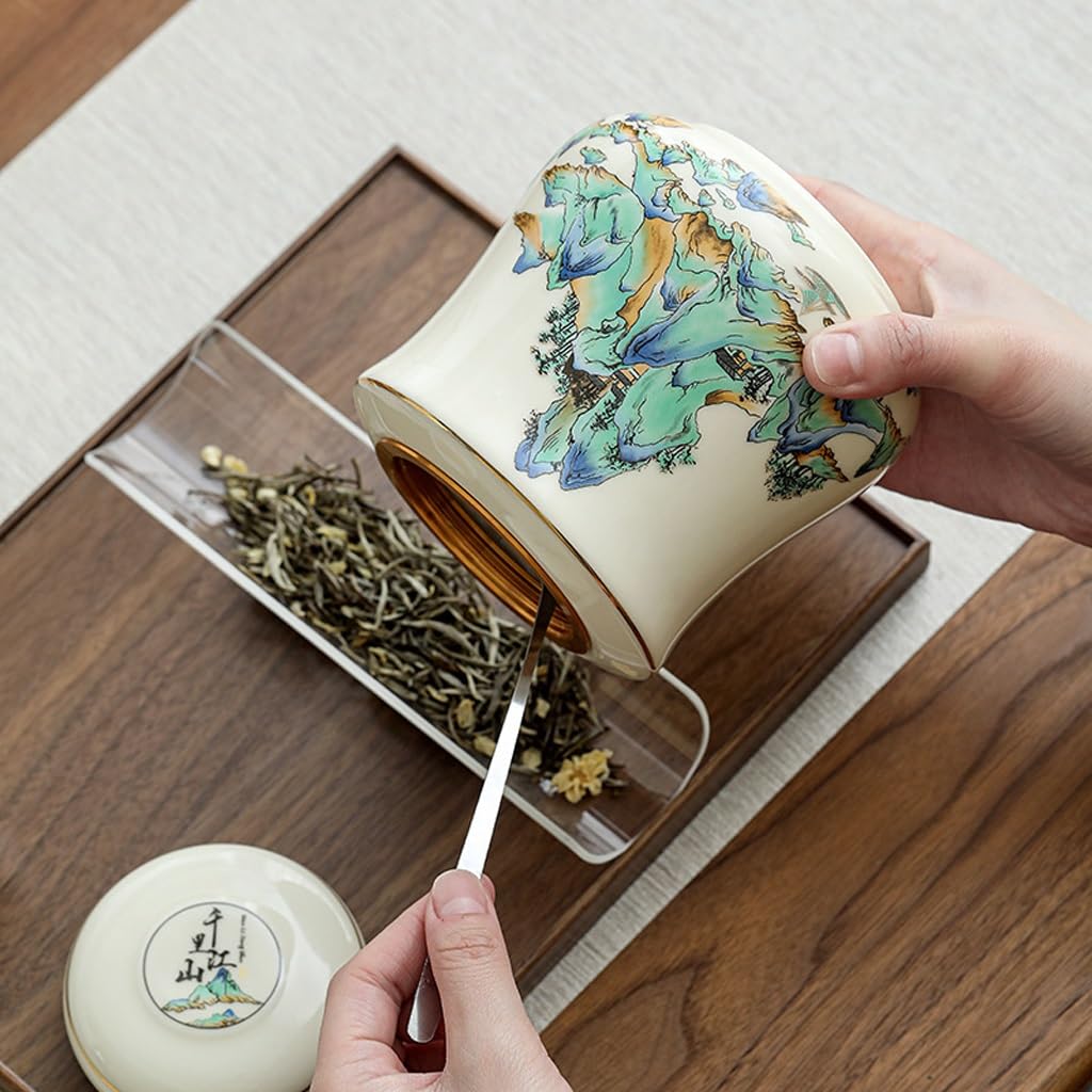 XYNSNDB Ceramiczny pojemnik na herbatę z podwójnym słoiczkiem na cukier, malowany, odporny na wilgoć, pojemnik na herbatę do przechowywania w domu