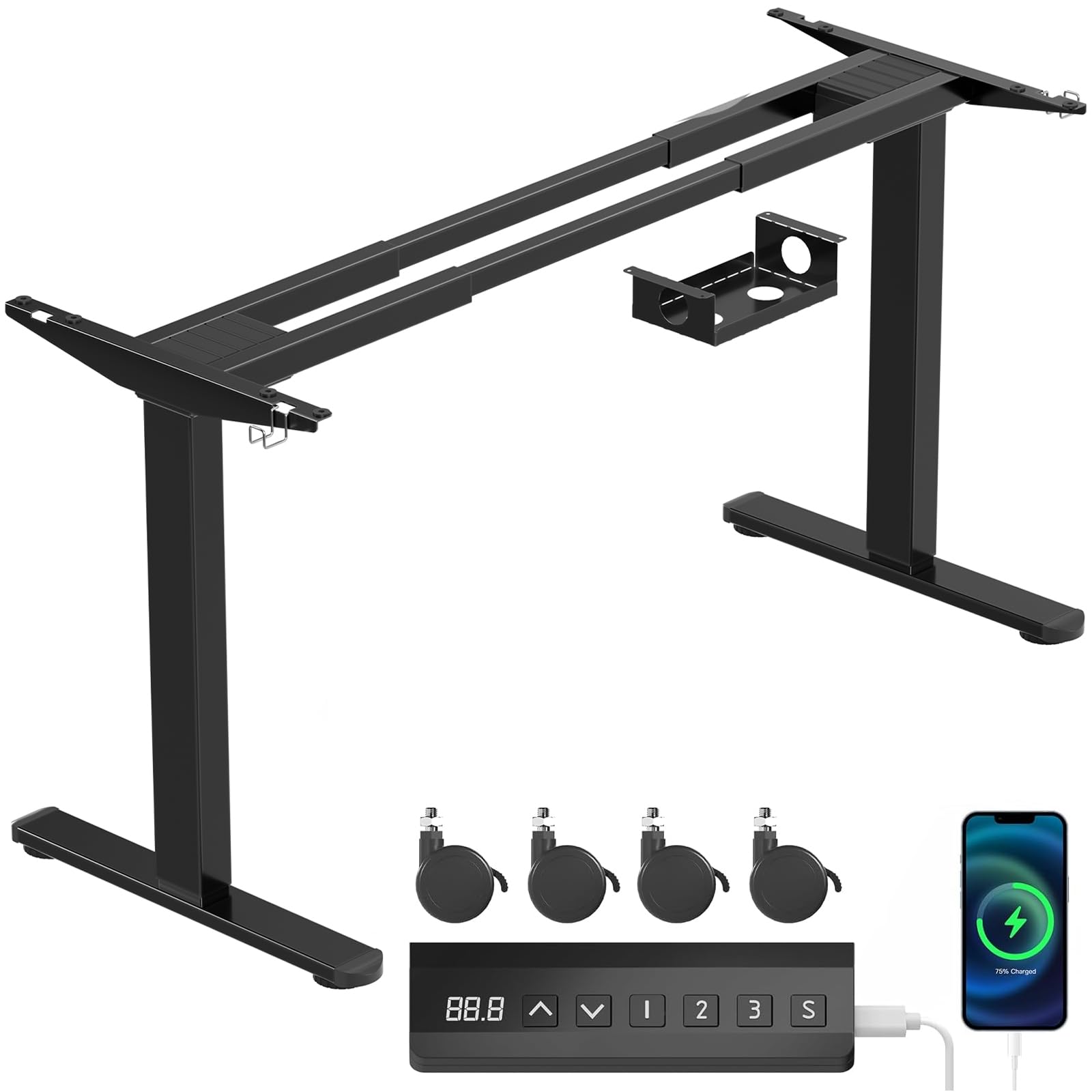 JUMMICO Height Adjustable Electric Standing Desk Frame Dual Motor Black