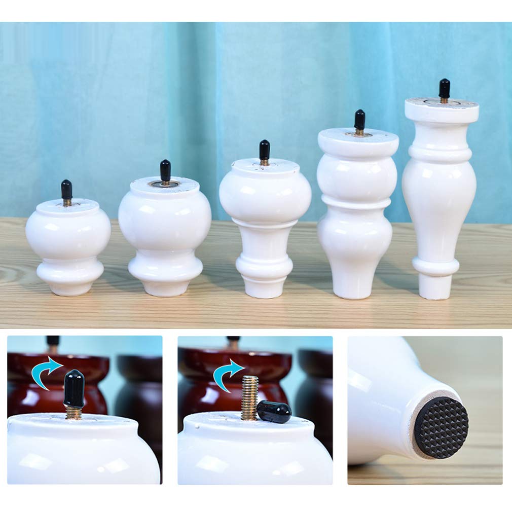 4 Gambe per Mobili in Legno Massello,Gamba Divano,Gambe per Tavolino,Piede per Armadio,Asta Filettata M8,per Comodino,Mobile TV,con Imbottitura Protettiva,Bianco (18cm/7.1in)