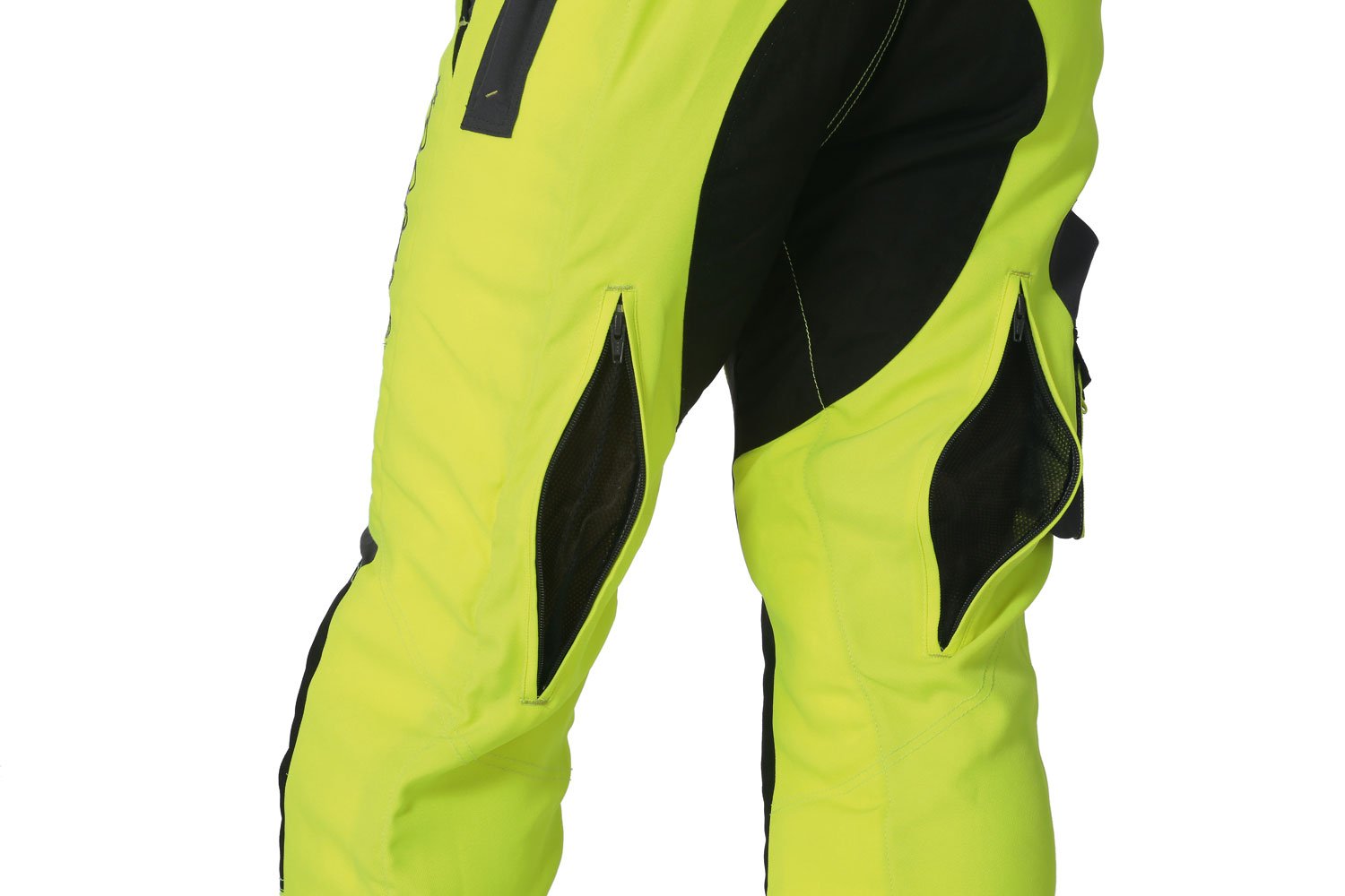 Schnittschutzhose Klasse 2, kwf-geprüfte Forsthose, Latzhose gelb/grau, Herren - Waldarbeiterhose (50)
