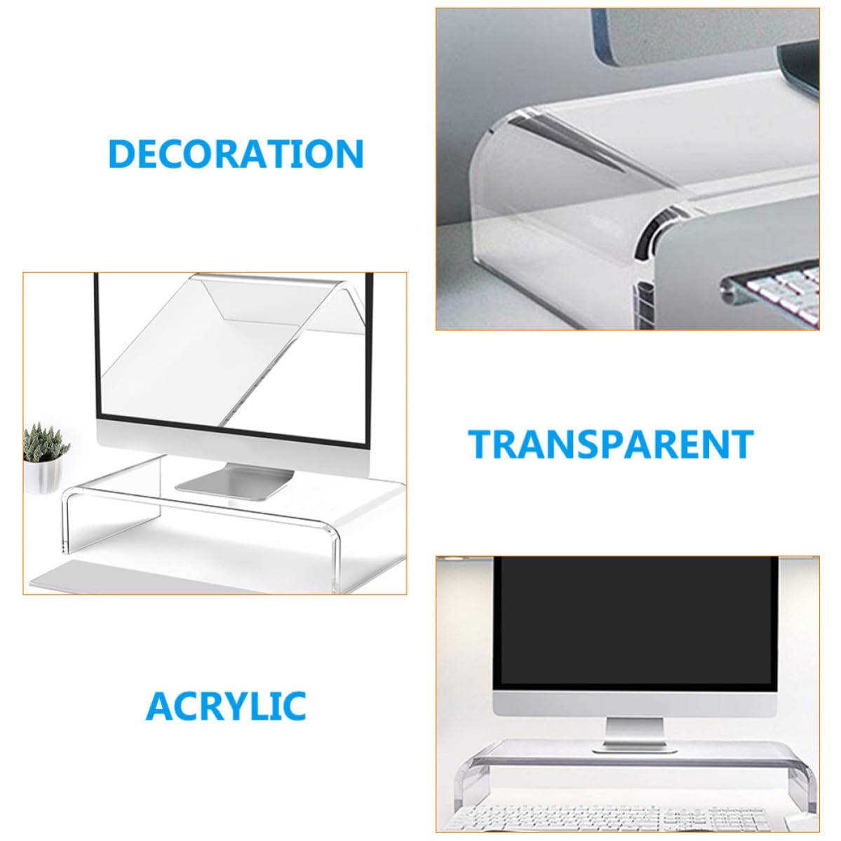 MERRYHAPY Supporto Contemporanea in Trasparente Acrilico Rialzata Base per Monitor Migliorare Efficienza Lavorativa e Organizzare Scrivania Ufficio