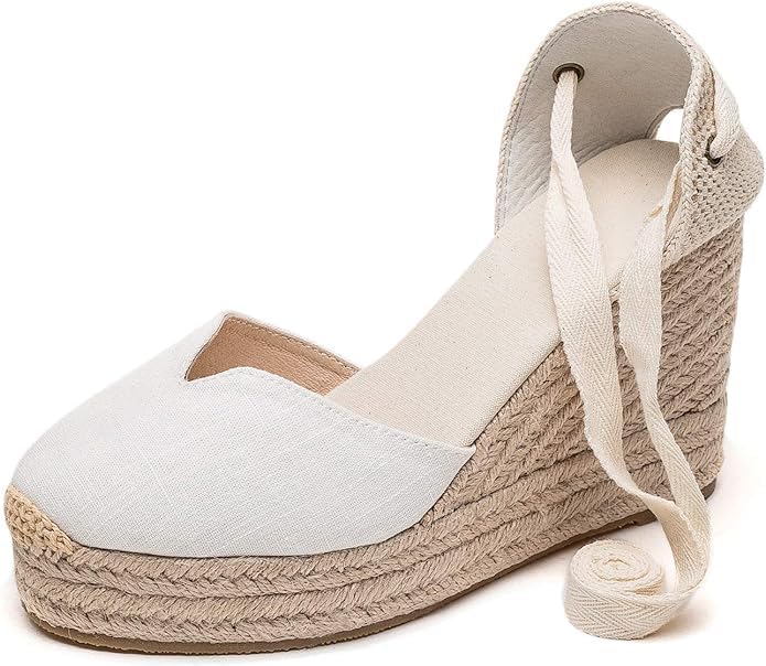 Image of Womens Espadrille Wedge Sandals Closed Toe Platform Lace Up Ankle Strap Slingback Summer Dress Shoes