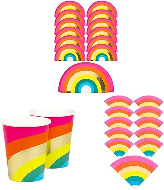 Talking Tables Rainbow Paper Plates, Cups , Napkins | Rainbow Themed Party Tableware Decorations for Kids or Adults Birthdays - Ideal for Pride Parties, Baby Shower, Garden, Picnic BBQ