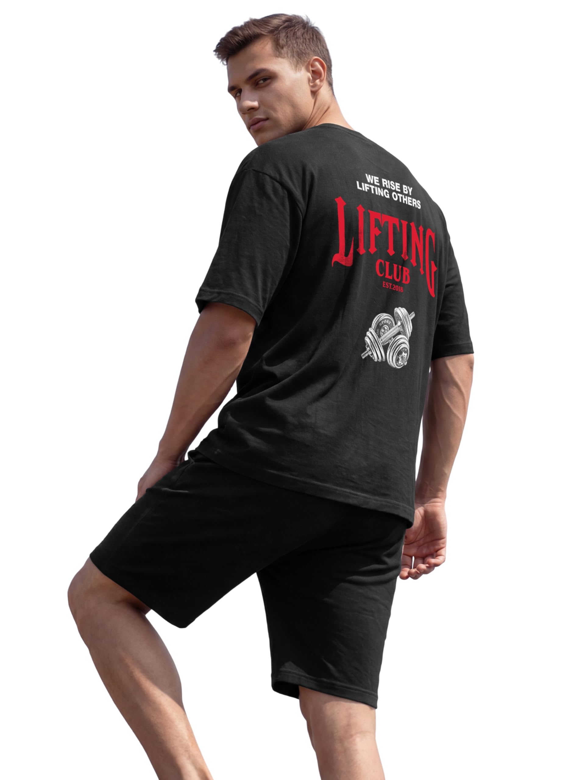 fflirtygo Men's AirEase Summer Coord Set | Lifting Club | 240 GSM Cotton Terry Oversized T-Shirt & Shorts | 2 Deep Pockets | S to 6XL | Black, 4XL-picture-36