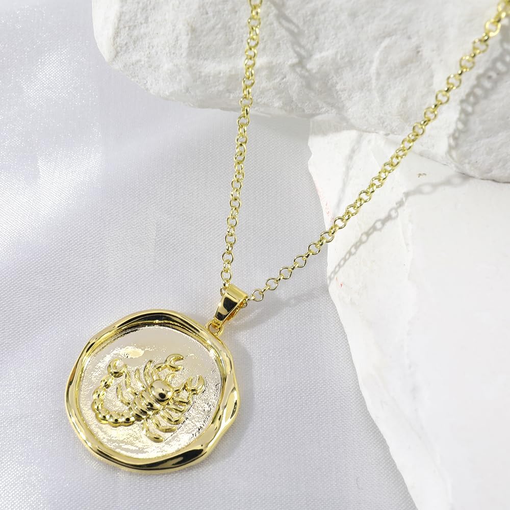 Gold Scorpion Pendant Necklace for Women 14K Gold Plated Scorpion Coin Necklace Simple Minimalist Horoscope Zodiac Medallion Charm Necklace Adjustable Trendy Animal Jewelry Gifts for Men - Image 7