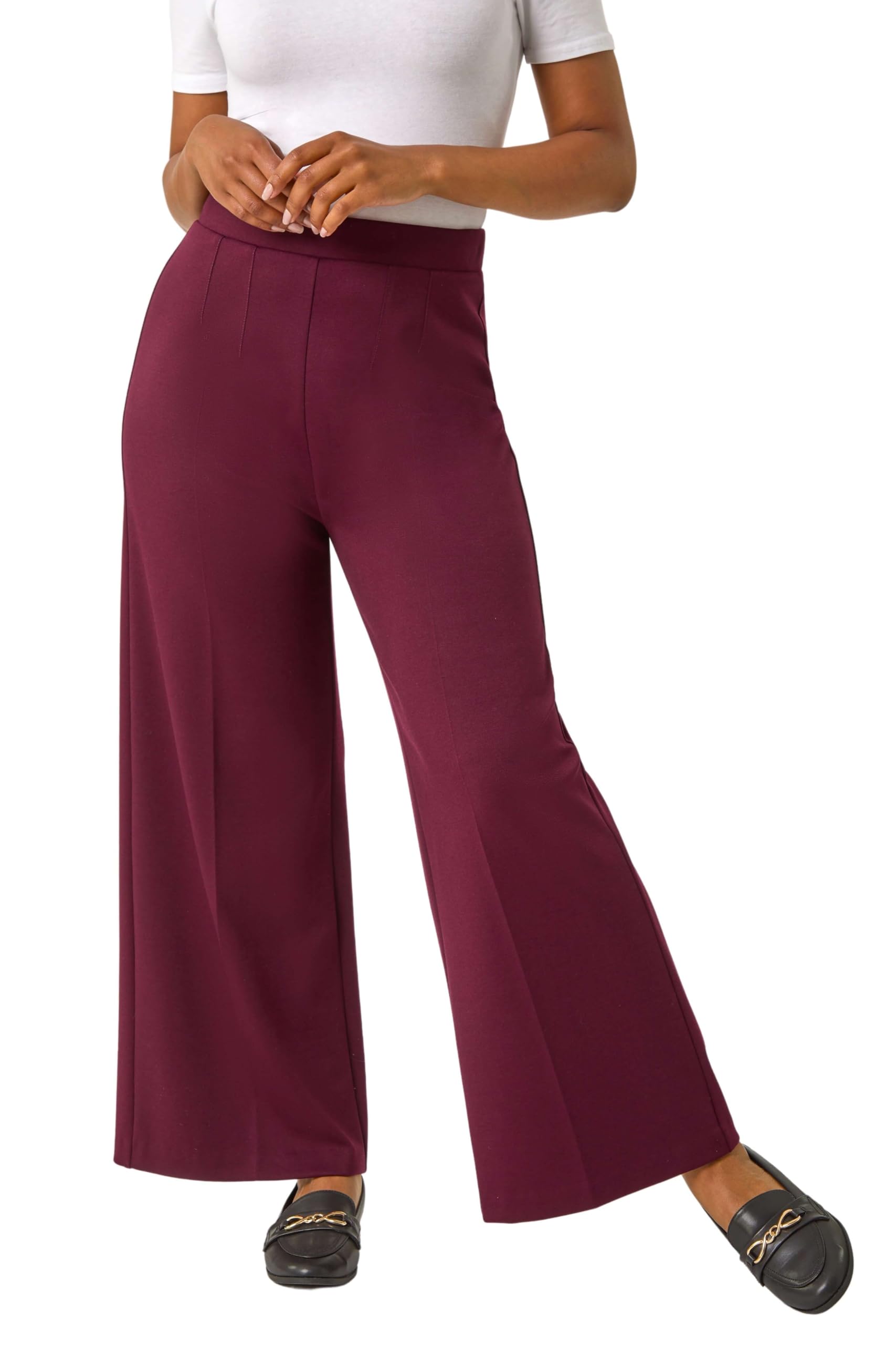 Roman Women's Wine Petite Wide Leg Ponte Stretch Trouser In Size 16