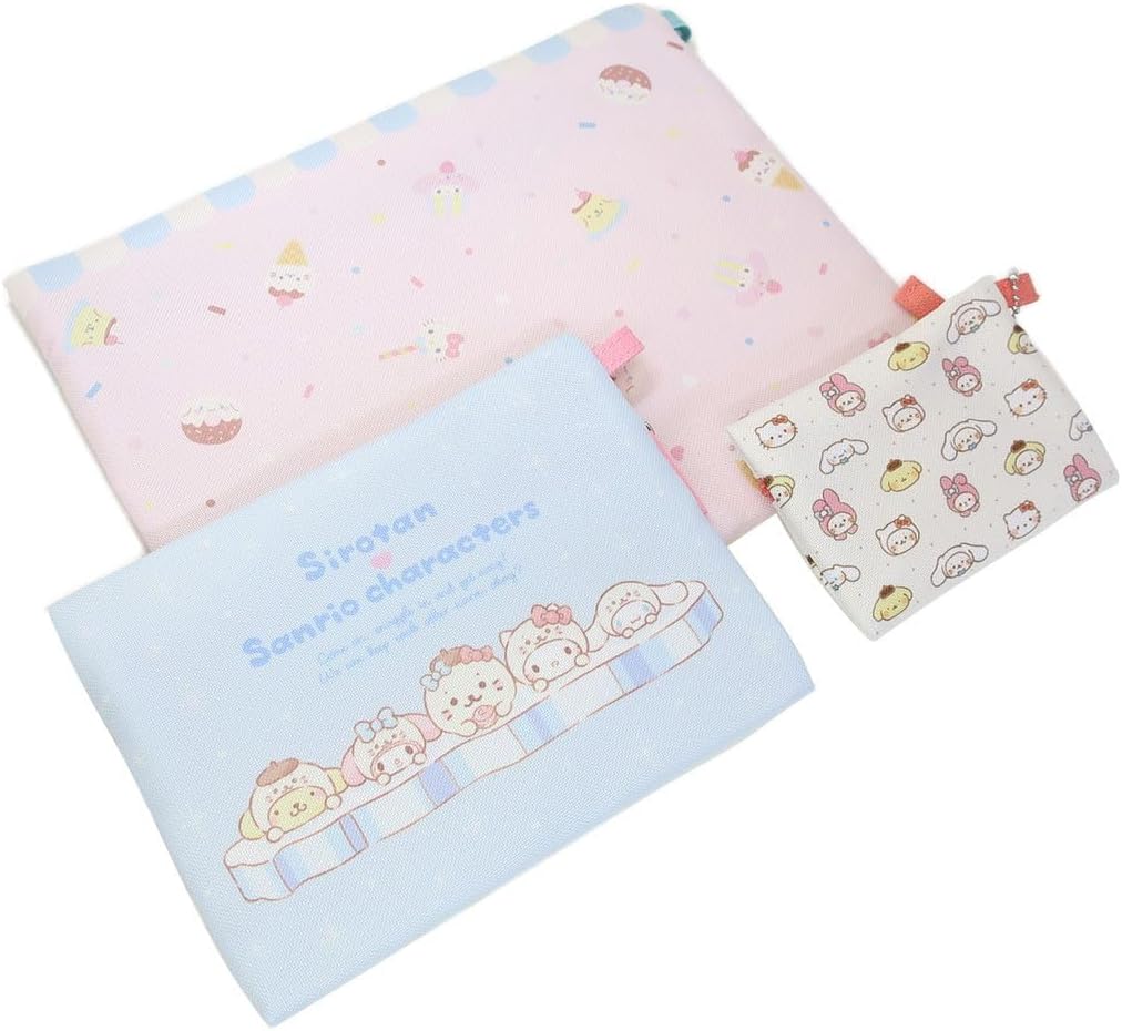Limocraft 047798 Shirotan x Sanri Characters 3 Row Pouch Hello Kitty My Melody Pompom Pudding, Cinnamoroll