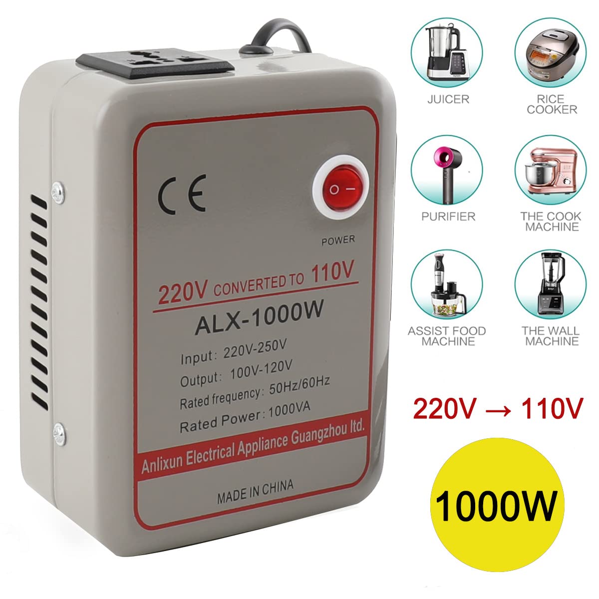 Step Down Transformer 1000W Transformer Spannungswandler Transformator 220V-250V auf 100V-120V Step Down Wandler Konverter Transforme r Wandler Umwandler Converter