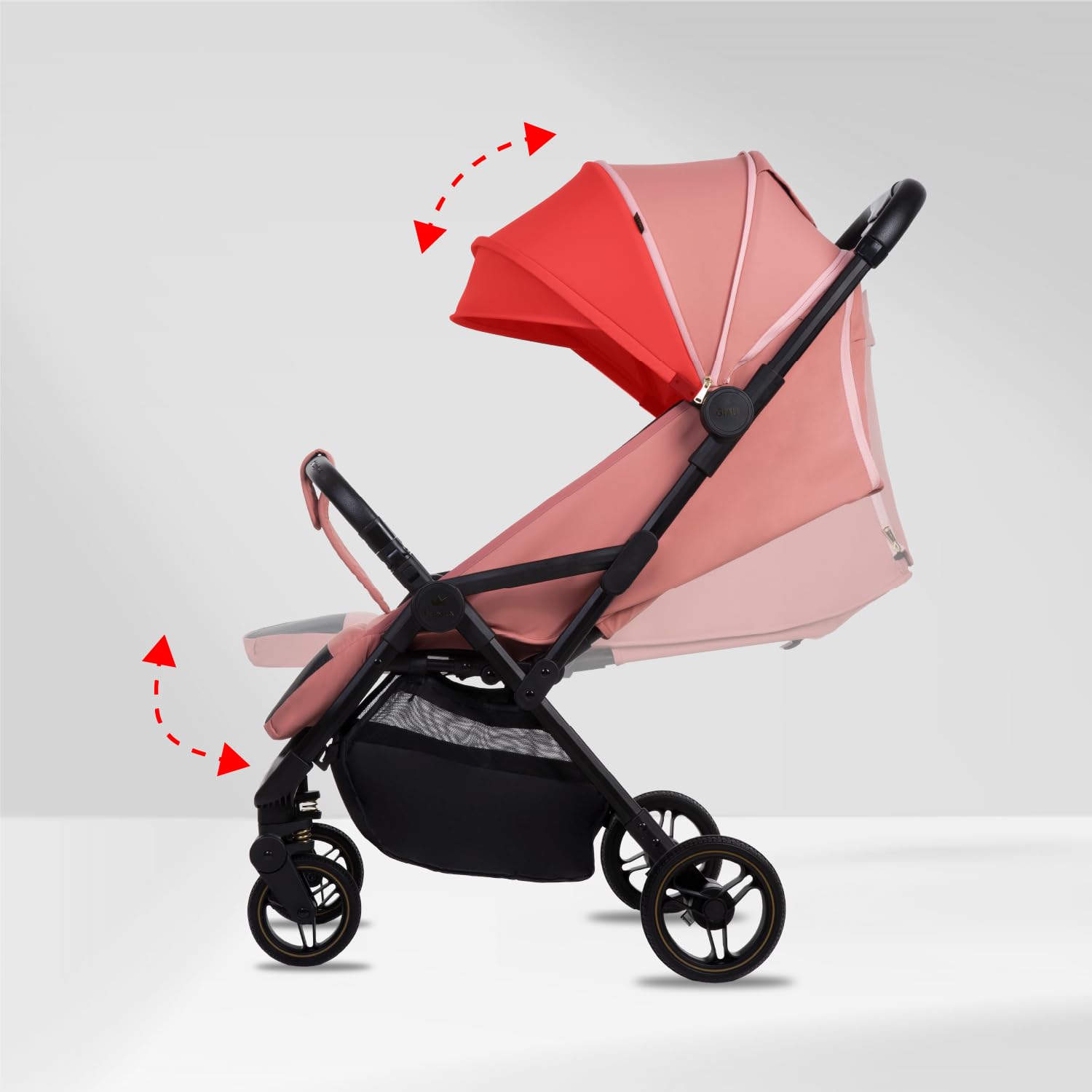 Babylux Passeggino Leggero da Viaggio GIAU con Funzione Reclinabile, Pink | Passeggino Pieghevole, Manubrio Telescopico, Ripiegabile In Modo Compatto, Borsa Per Pannolini E Viaggio E Altri Accessori