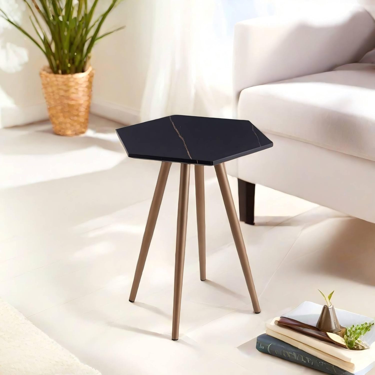 Modern Faux Marble End Table, Small Accent Side Table with