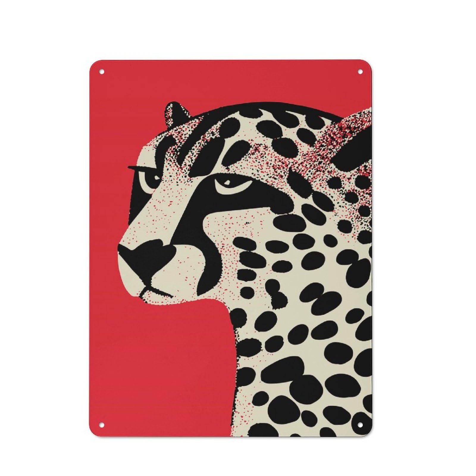 Junmoney Style Red Moody Cheetach Printed Metal Sign 40X30cm For Home Office Or Studio, A Housewarming Gift For Fans Of Vintage Interiors