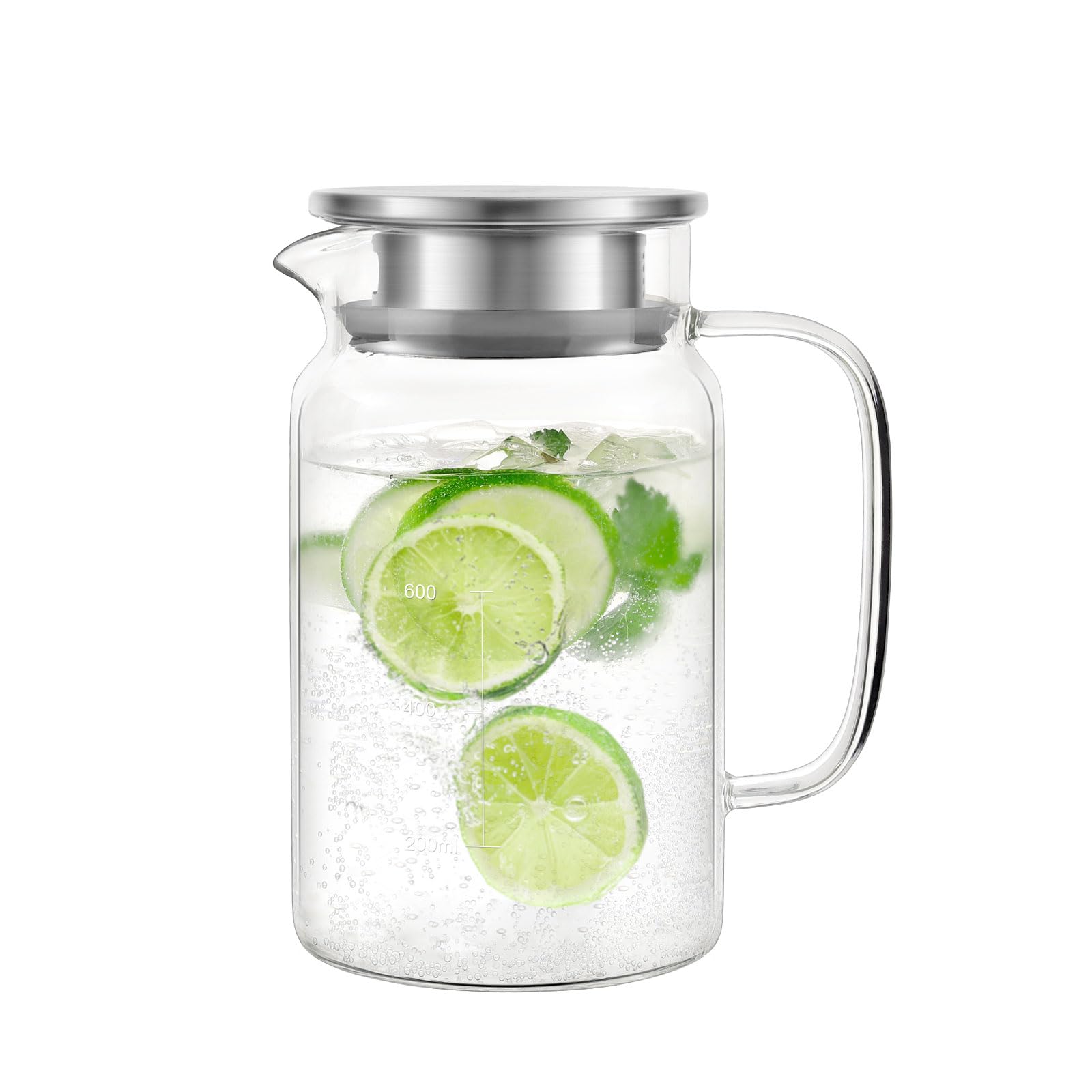 VucchiniGlass Pitcher With Lid 27 Ounces /800 ml- Juice Milk Cold Carafe and Iced Tea Pitcher Jug for Juice, Coffee, Tea, Milk, Homemade Beverage