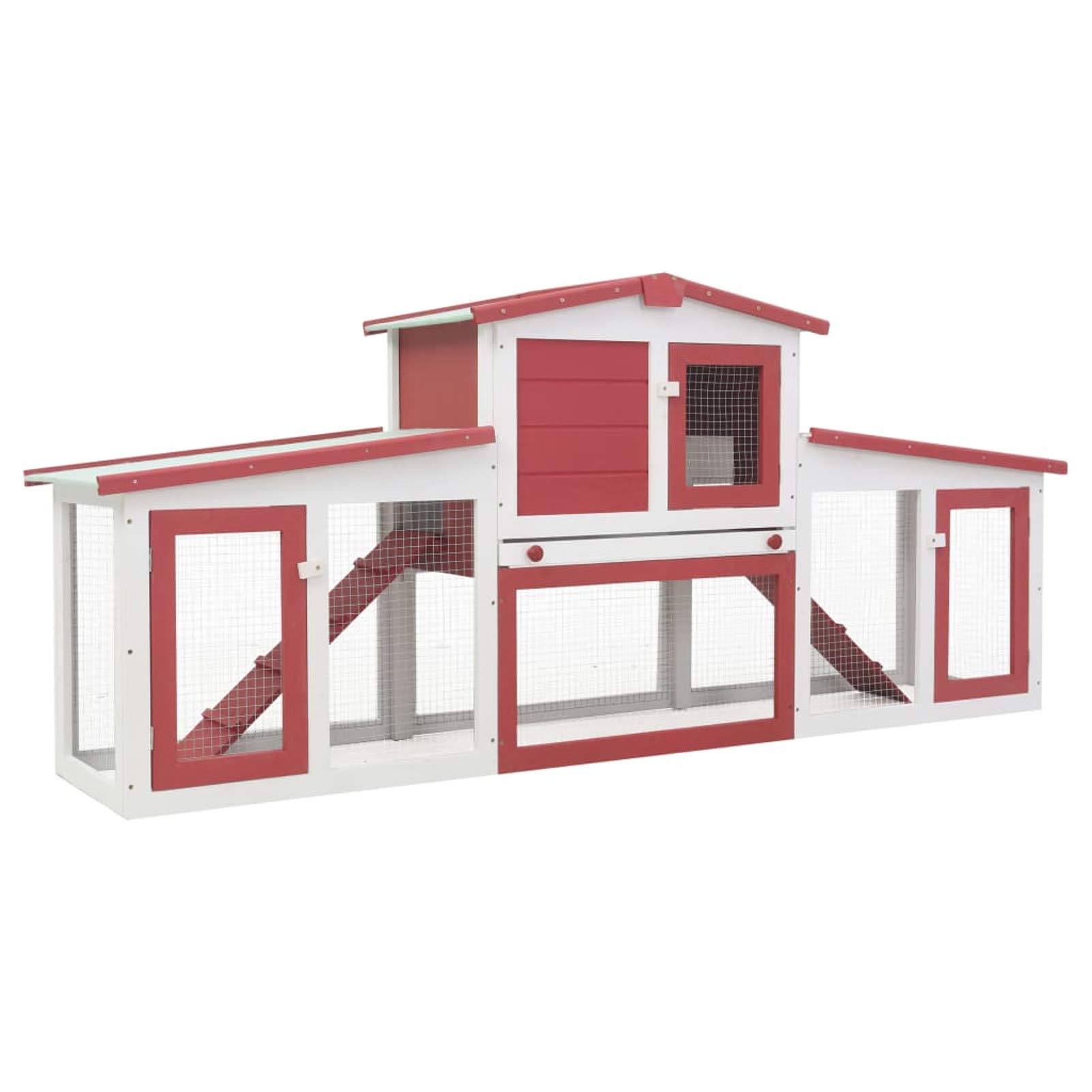 Conigliera per Esterni Grande Rossa e Bianca 204x45x85cm Legno,Articoli per Animali,Animali Domestici - Articoli,Articoli per Animali di Piccola Taglia,Habitat/Gabbie Piccoli Animali