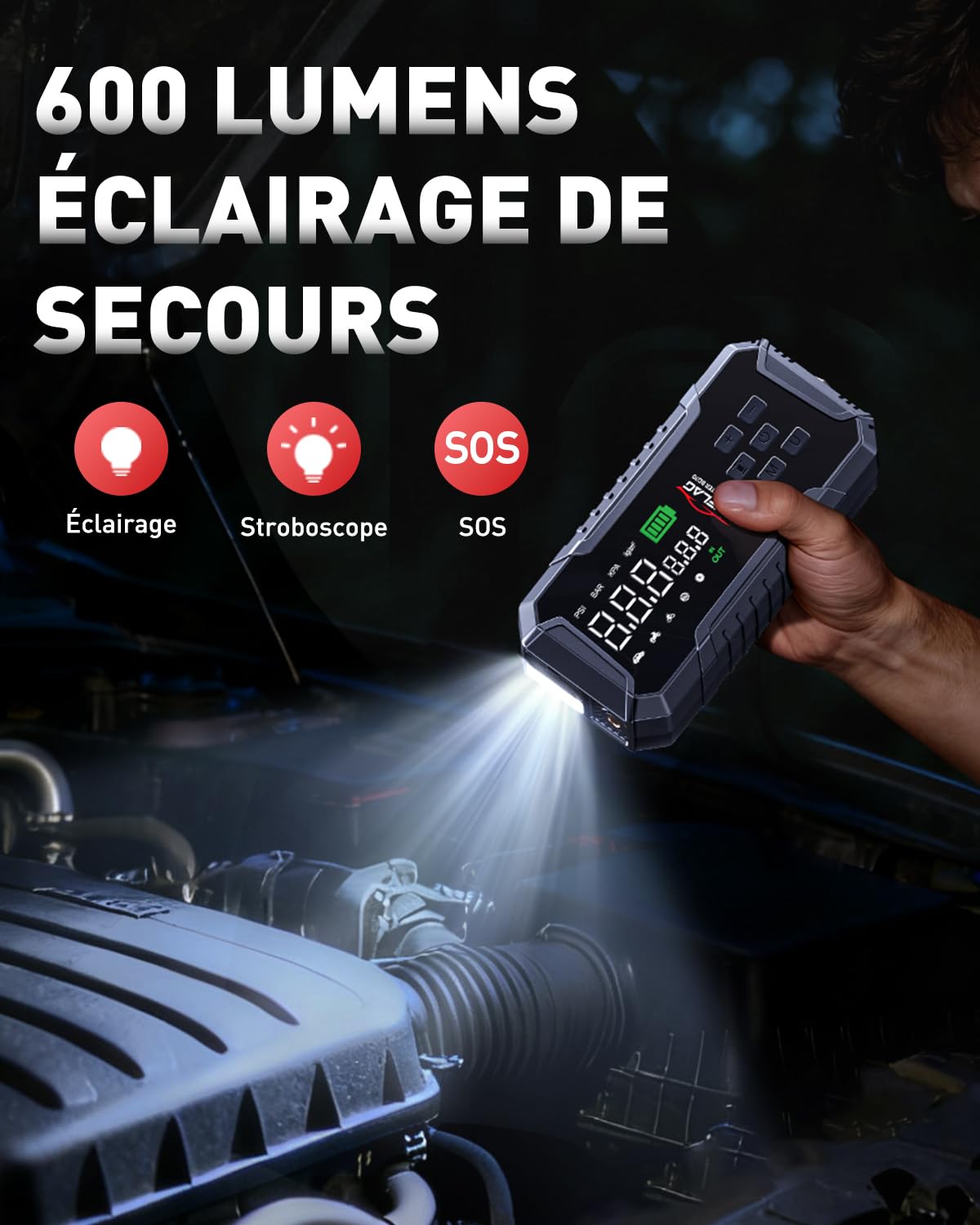 8000A Booster Batterie Voiture avec Gonfleur 160PSI, 26800mAh Démarreur Batterie Voiture avec Compresseur à Air, Jump Starter avec pour 12V Véhicules(Tout Gaz/12L Diesel)