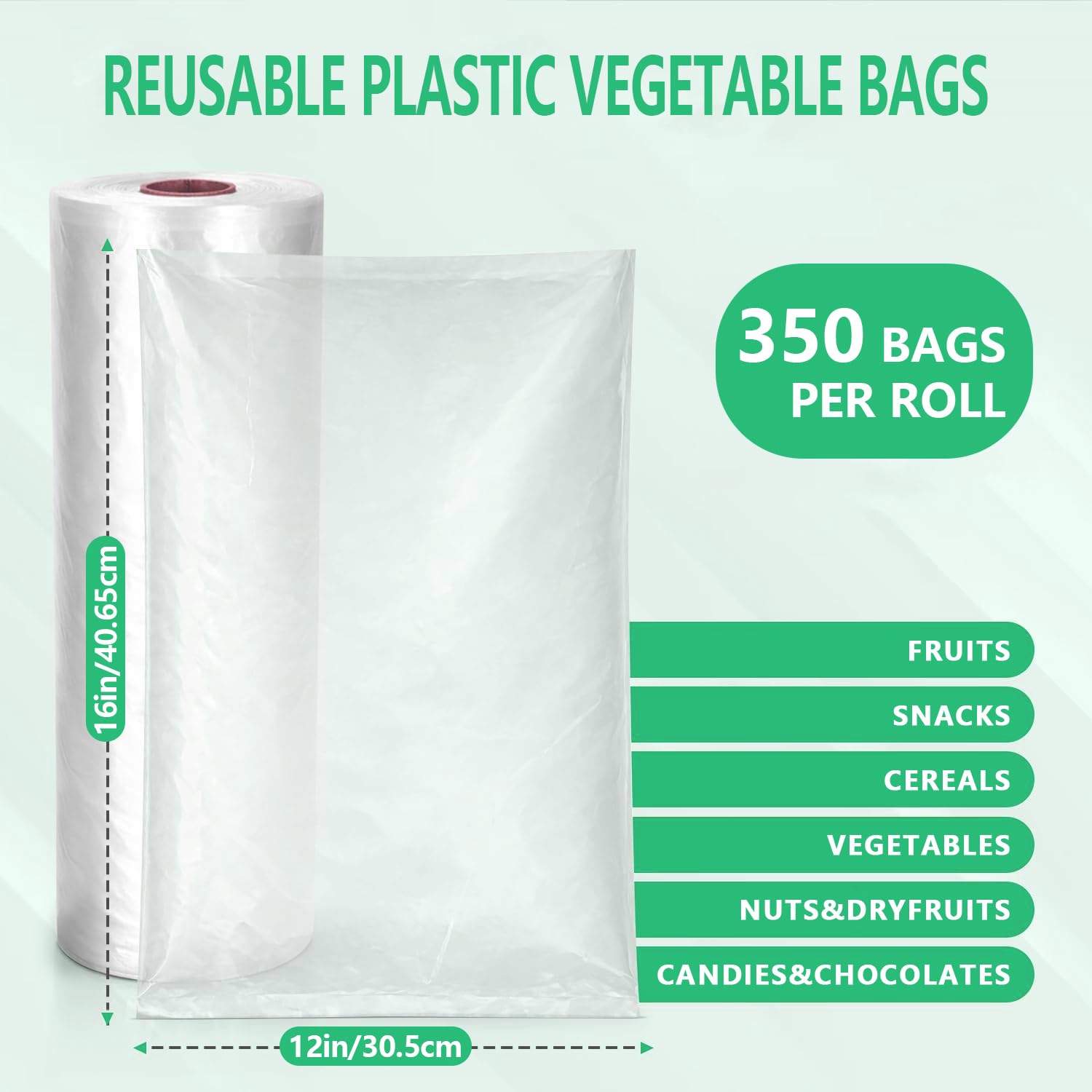 9527 Product - Bolsa de plástico transparente para almacenar alimentos, 350 bolsas de un rollo