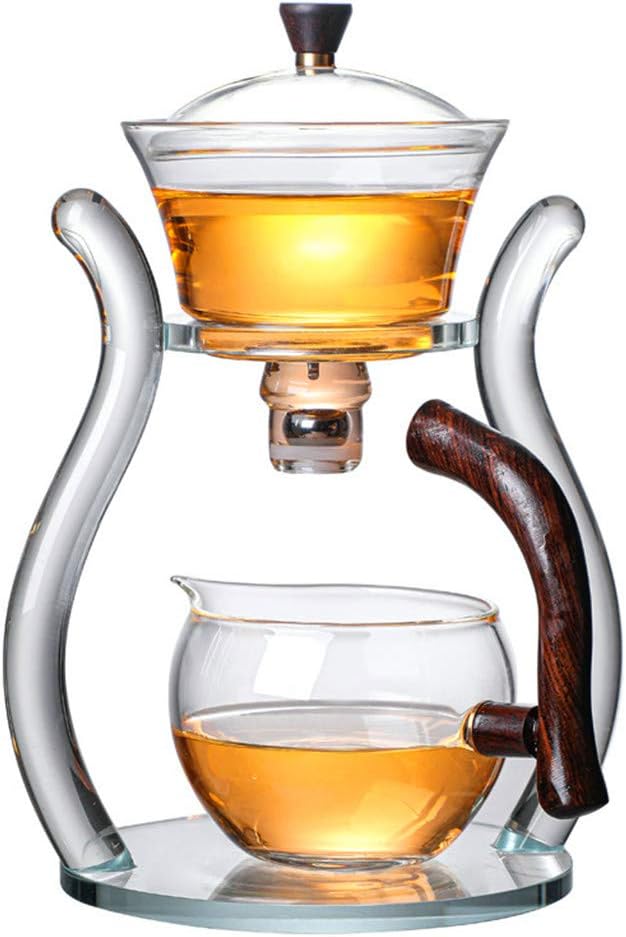 Aoheuo Lazy Kungfu Glass Tea Set Water Diversion Rotating Cover Bowl Semi-Automatic Glass Teapot Suit (crystal glass teapot)