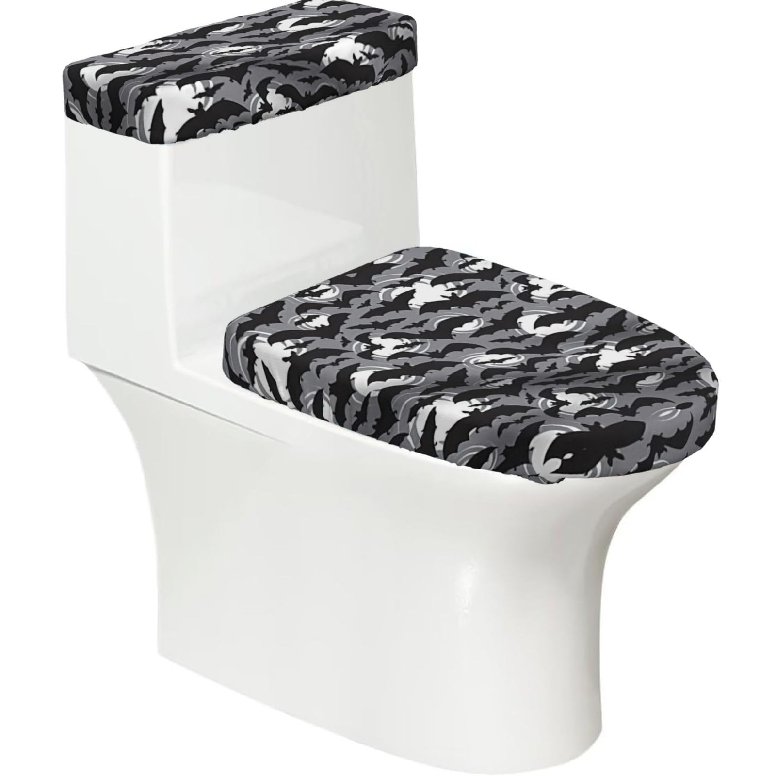 Halloween Bats Grey Print Toilet Seat Lid And Tank Covers Universal Fit Smooth Seat Cushion Easy To Clean For Home Hotel