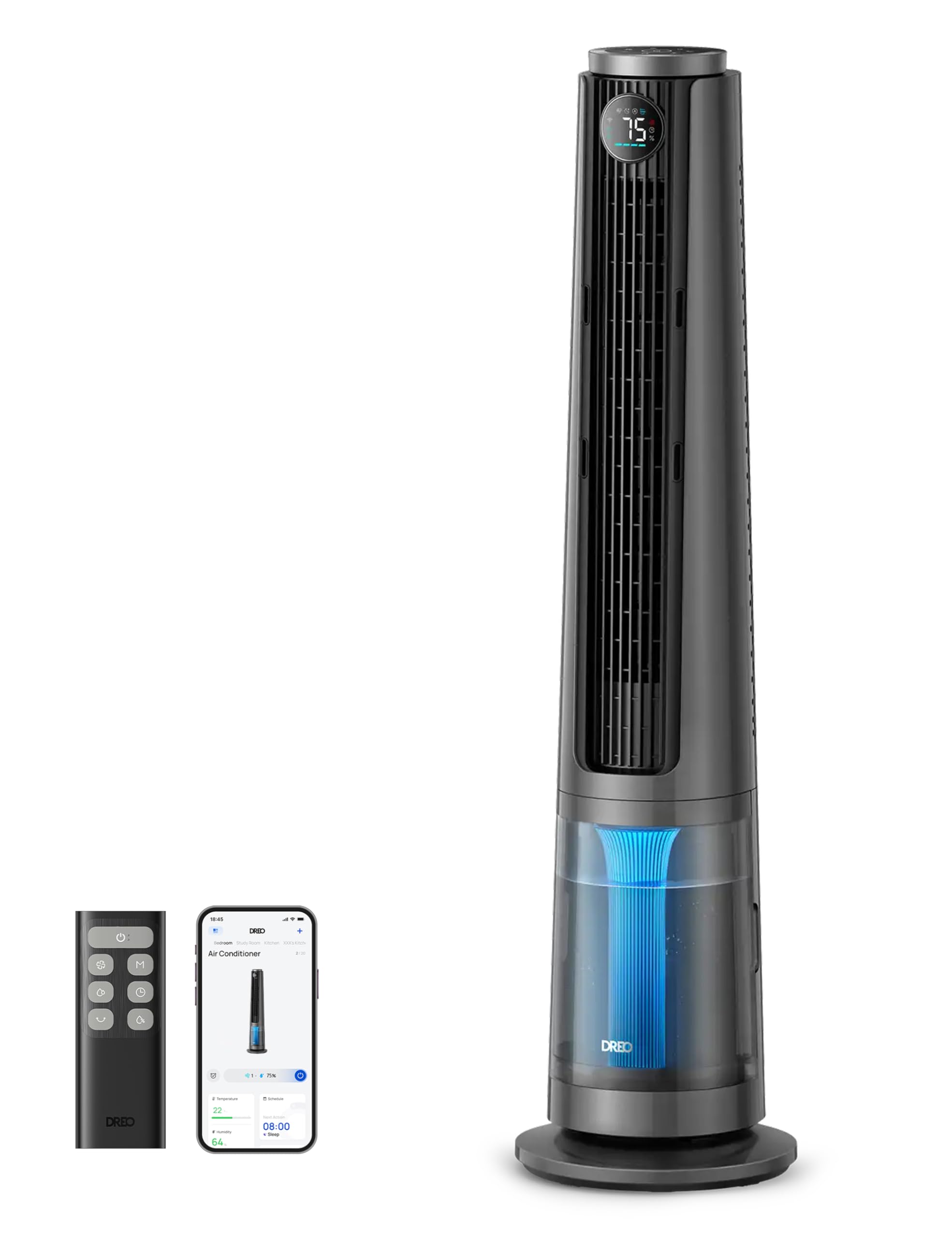 DREO TurboCool Misting Fan 765S, ventilateur brumisateur 3-en-1, réservoir 6 L, air froid, flux 10.4 m/s, moteur silencieux 20 dB, oscillation 90°, 12 vitesses, 4 modes, contrôle intelligent