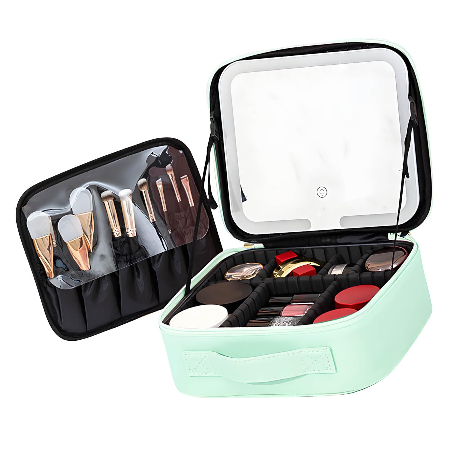 Neceser portátil con luz LED, diseño Resistente Agua con múltiples Compartimentos para aplicación de Maquillaje Nocturno, Estuche de tocador LED portátil