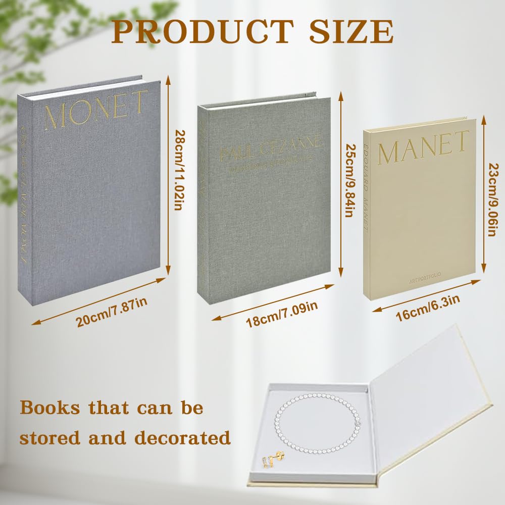3 Pezzi Libri Decorativi Arredamento, Set di Libri Finti Decorativi Design, Libris Finti in Lino Scatola Portaoggetti con Chiusura Magnetica, Impilabile Libri Falsi per Casa Home Decor