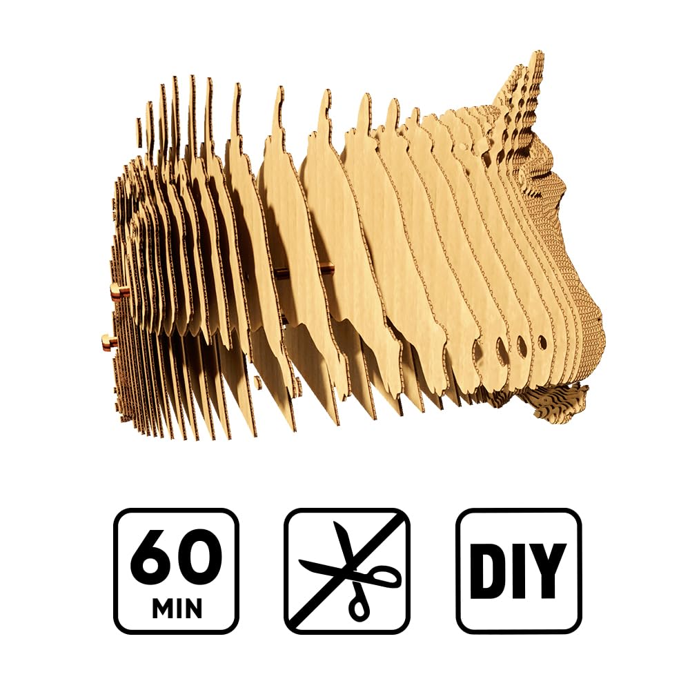 Licorne Puzzle 3D en Carton – Maquette à Monter | 65 Pièces, 18 × 18 × 9 cm – Kit Sculpture DIY à Peindre, Matériaux Recyclés, Ados & Adultes, Idée Cadeau Déco