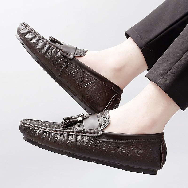 Loafers for Men Round Toe Crocodile Print with Tassel Driving Loafers Flexible Slip Resistant Lightweight Wedding Slip-on3