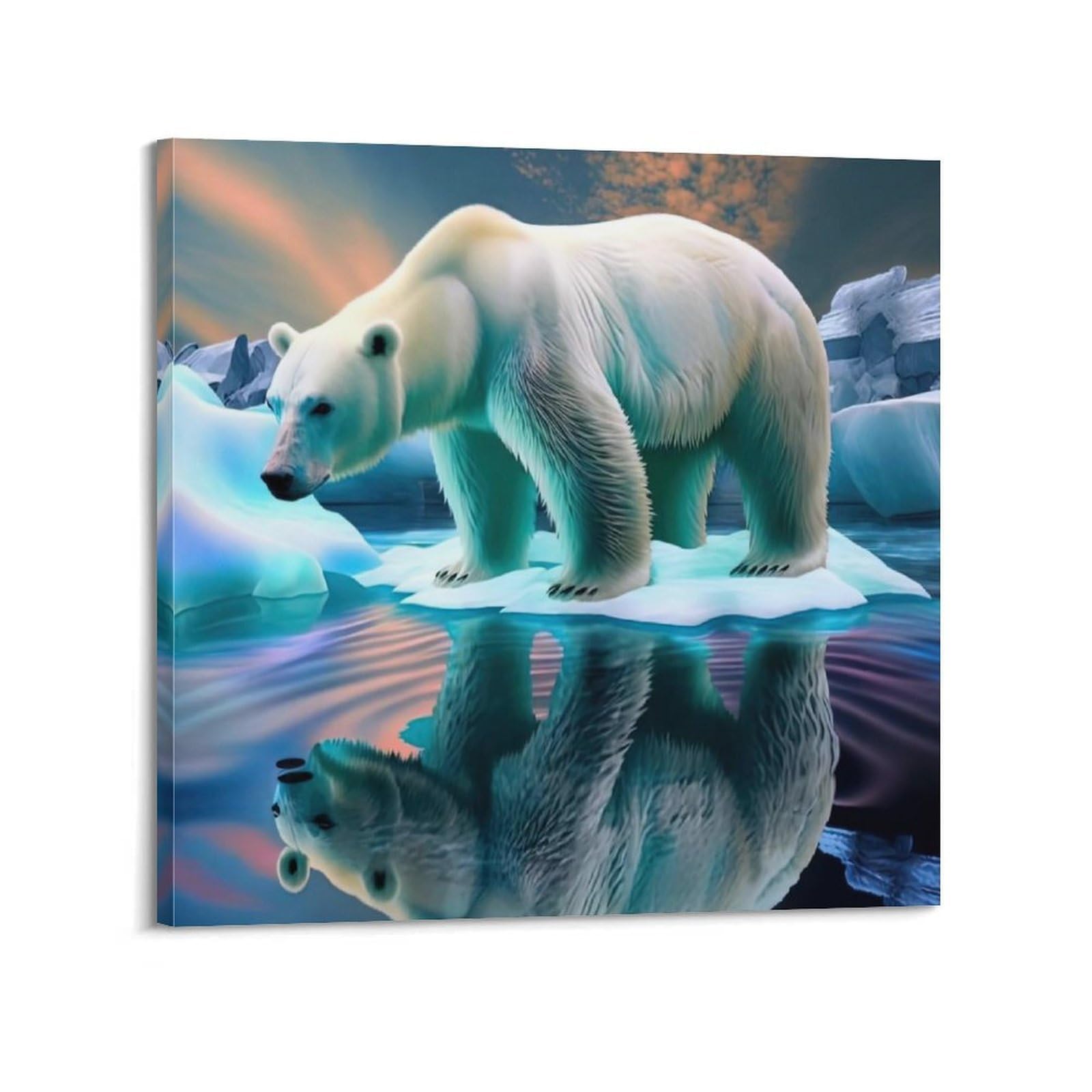 WZKTCL Animal Poster Polar Bear Afterglow Poster Decorative Painting Canvas Wall Posters And Art Picture Print Modern Family Bedroom Decor Posters 28x28inch(70x70cm)