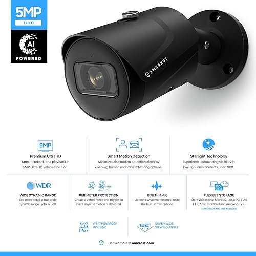 Miniatura 2 de Amcrest Cámara POE de 5MP para exteriores 2592 x 1944p, cámara de seguridad IP bala, IP67, ángulo de visión de 132, detección de humanos y