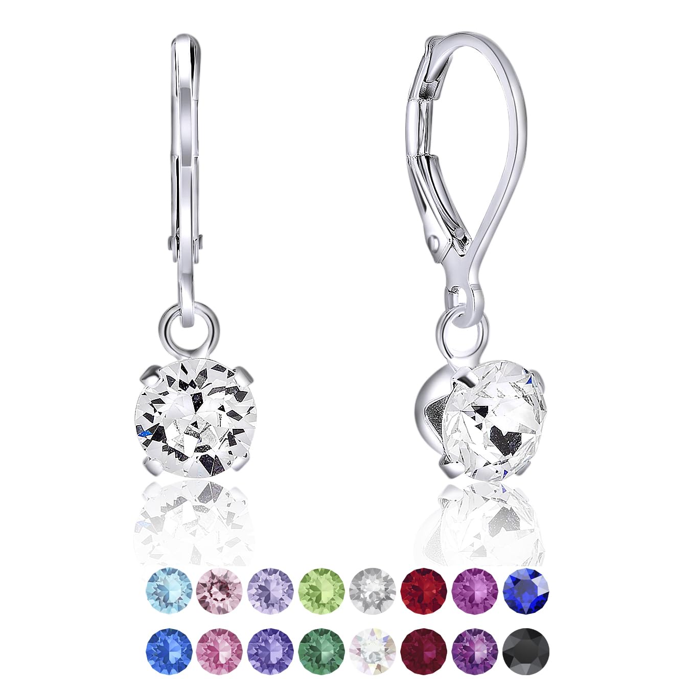DTPsilver925 Sterling Silver SMALL/MEDIUM Drop/Dangle Leverback Earrings made with Round Crystals from Swarovski Elements - Diameter: 6 mm