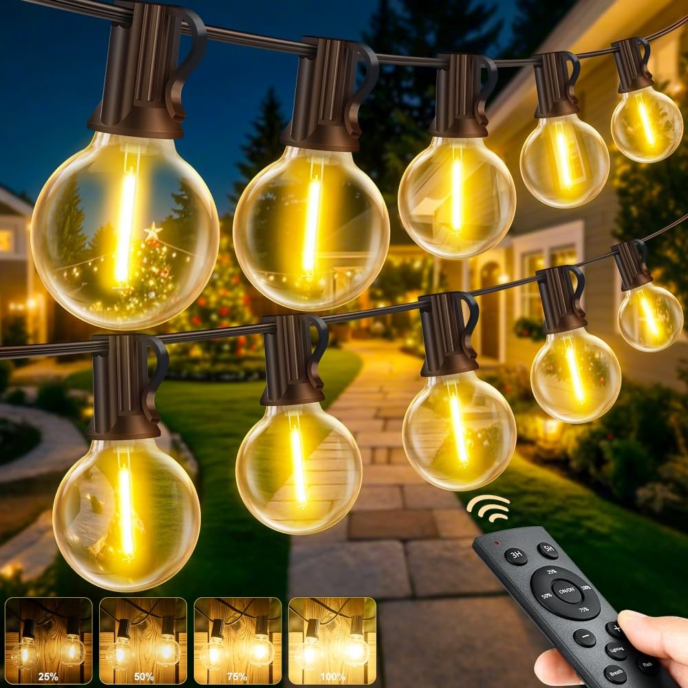 Lichterkette Außen Strom mit Fernbedienung - 60M Outdoor Lichterketten G40 Glühbirnen Dimmbar IP44 Wetterfest Warmweiß Aussen Lichterkette für Garten Party Terrasse Balkon Hochzeit