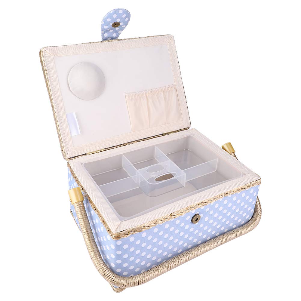 Sewing Kit Basket, Large Capacity Decorative Portable Fabric Craft Basket Sky Blue for Outdoor for Home-image-25