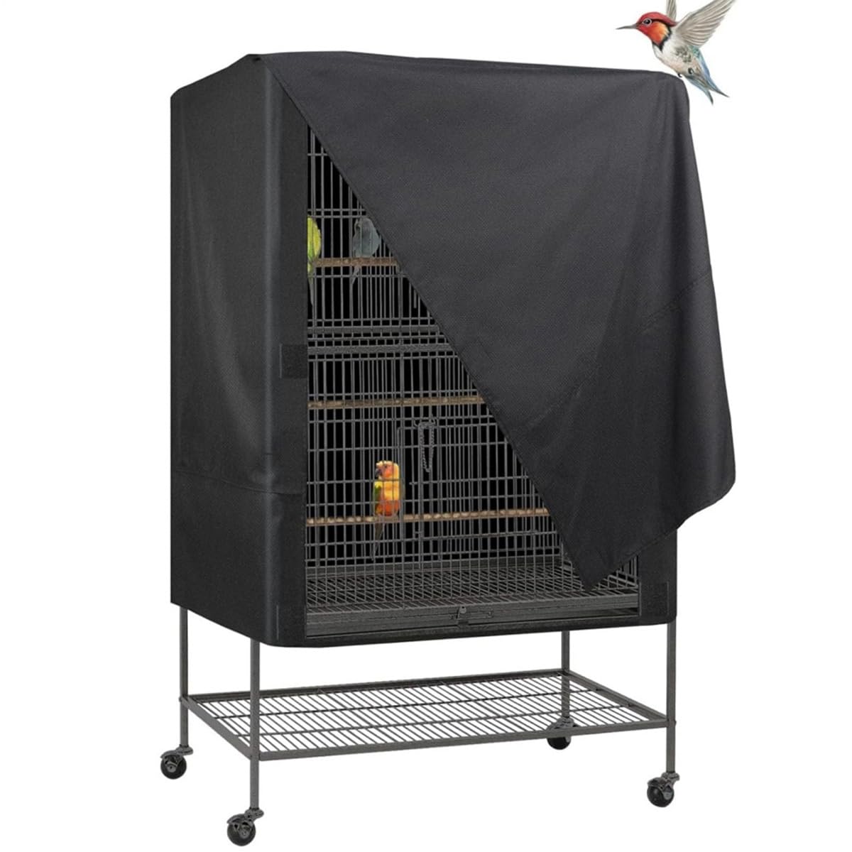 Riven Funda para jaula de loros, transpirable, ligera, lavable, a prueba de polvo, para uso nocturno como mascota, color negro