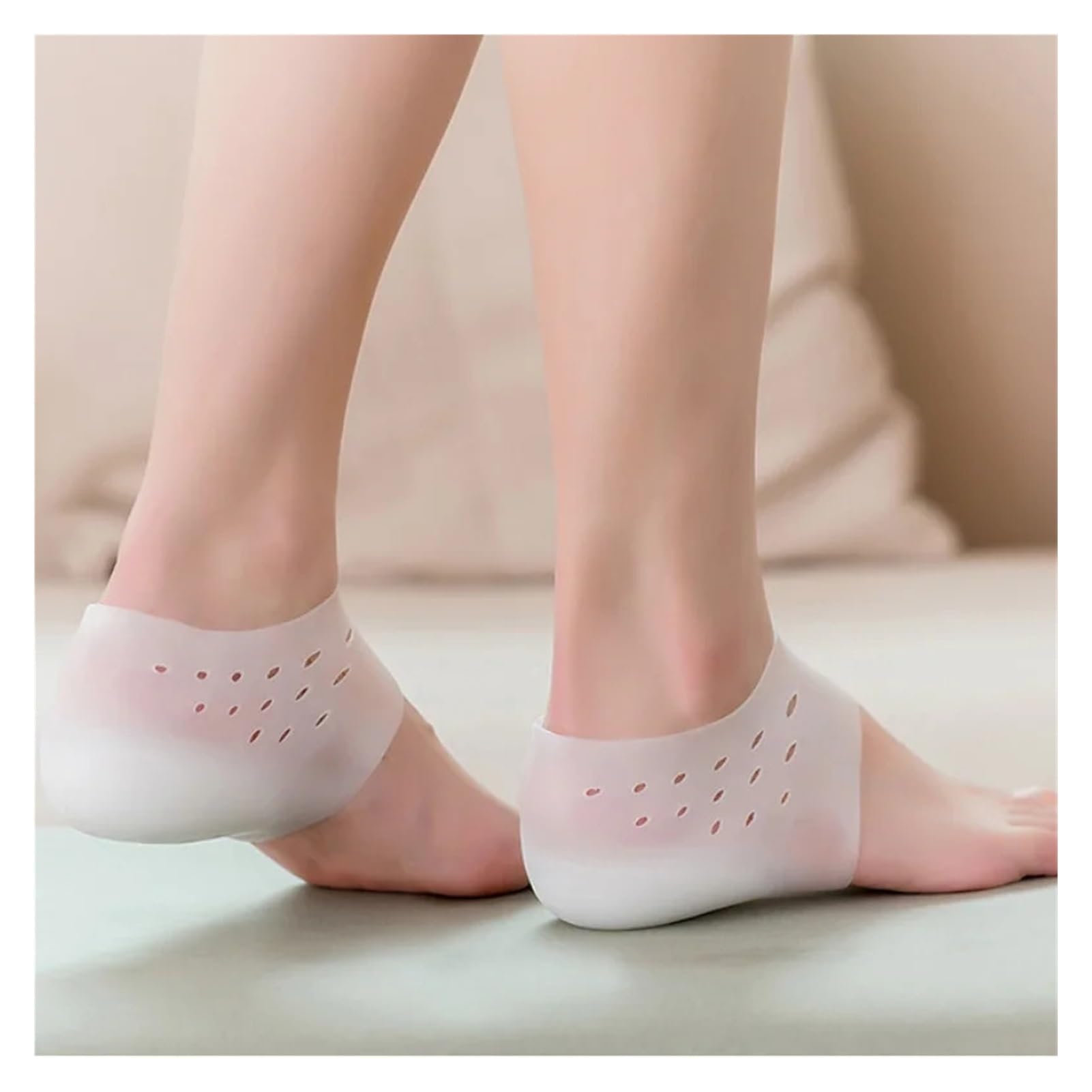 Calcetines de silicona para aumentar la altura, almohadillas de gel para el talón, soporte ortopédico, soporte de arco y talón, almohadilla de masaje de pies, unisex (beige, 2 cm)